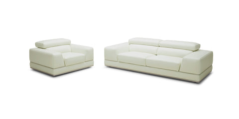 Divani Casa Chrysanthemum Modern White Genuine Leather Sofa Set Model VGKK1576-SET-WHT-FL