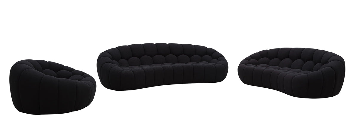 Divani Casa Yolonda Modern Curved Black Fabric Sofa Set Model VGEV-2126C-SET-BLK