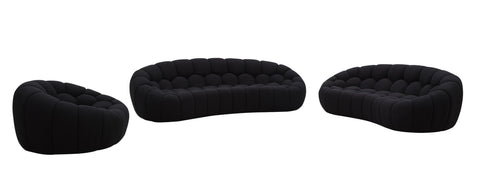 Divani Casa Yolonda Modern Curved Black Fabric Sofa Set Model VGEV-2126C-SET-BLK