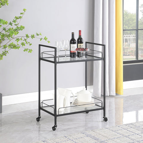 Coaster Curltis Serving Cart with Glass Shelves Clear and Black Model 181065