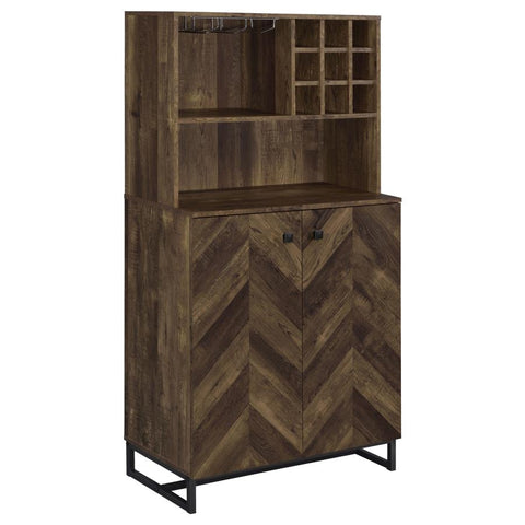 Coaster Mendoza 2-door Wine Cabinet Rustic Oak Herringbone and Gunmetal Model 182082