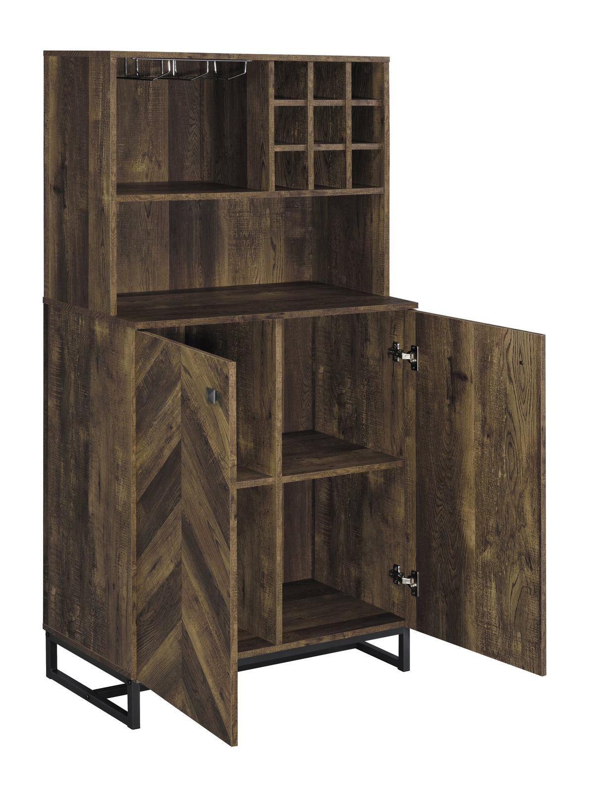 Coaster Mendoza 2-door Wine Cabinet Rustic Oak Herringbone and Gunmetal Model 182082