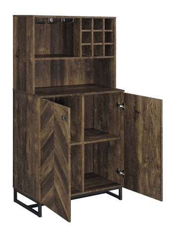 Coaster Mendoza 2-door Wine Cabinet Rustic Oak Herringbone and Gunmetal Model 182082