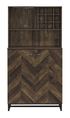 Coaster Mendoza 2-door Wine Cabinet Rustic Oak Herringbone and Gunmetal Model 182082