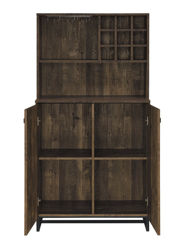 Coaster Mendoza 2-door Wine Cabinet Rustic Oak Herringbone and Gunmetal Model 182082