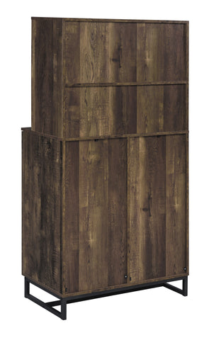 Coaster Mendoza 2-door Wine Cabinet Rustic Oak Herringbone and Gunmetal Model 182082