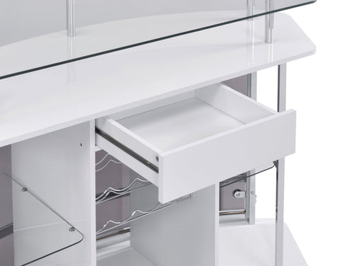 Coaster Gideon Crescent Shaped Glass Top Bar Unit with Drawer Model 182235