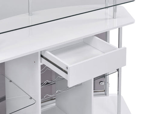 Coaster Gideon Crescent Shaped Glass Top Bar Unit with Drawer Model 182235