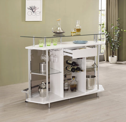 Coaster Gideon Crescent Shaped Glass Top Bar Unit with Drawer Model 182235