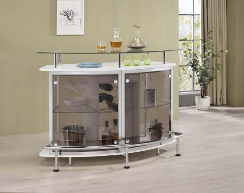 Coaster Gideon Crescent Shaped Glass Top Bar Unit with Drawer Model 182235