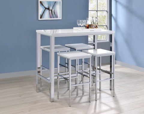 Coaster Natividad 5-piece Bar Set White High Gloss and Chrome Model 182525
