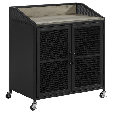 Coaster Arlette Wine Cabinet with Wire Mesh Doors Grey Wash and Sandy Black Model 183476