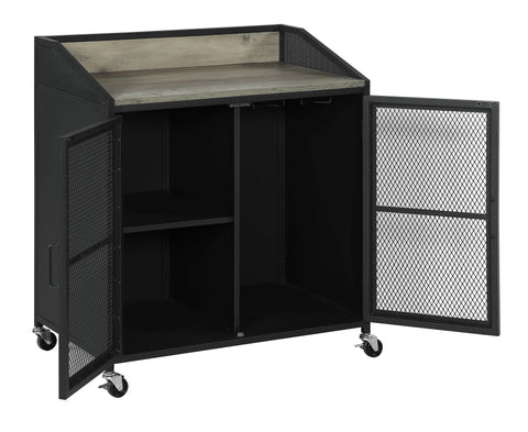 Coaster Arlette Wine Cabinet with Wire Mesh Doors Grey Wash and Sandy Black Model 183476