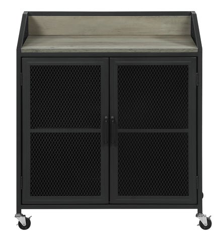 Coaster Arlette Wine Cabinet with Wire Mesh Doors Grey Wash and Sandy Black Model 183476