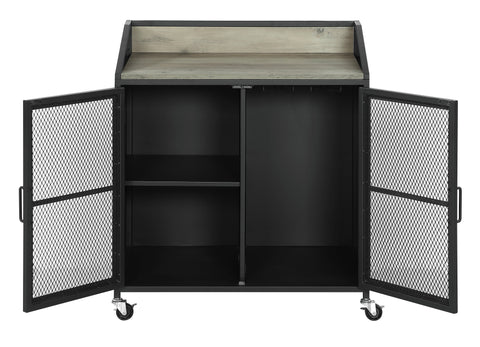 Coaster Arlette Wine Cabinet with Wire Mesh Doors Grey Wash and Sandy Black Model 183476