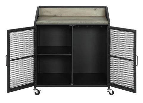 Coaster Arlette Wine Cabinet with Wire Mesh Doors Grey Wash and Sandy Black Model 183476