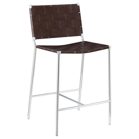 Coaster Adelaide Upholstered Counter Height Stool with Open Back Brown and Chrome Model 183583