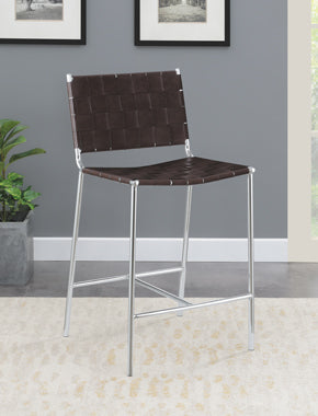 Coaster Adelaide Upholstered Counter Height Stool with Open Back Brown and Chrome Model 183583