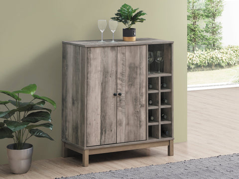 Coaster Cheyenne 2-door Wine Cabinet with Stemware Rack Weathered Acacia Model 183600