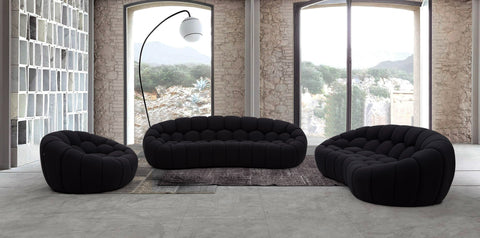 Divani Casa Yolonda Modern Curved Black Fabric Sofa Set Model VGEV-2126C-SET-BLK