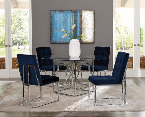 Coaster Cisco Upholstered Dining Chairs Ink Blue and Chrome (Set of 2) Model 192494