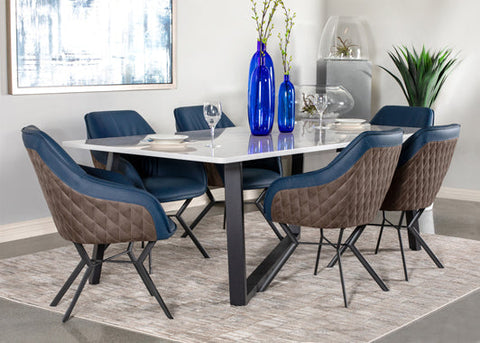 Coaster Mayer Rectangular Dining Table Faux White Marble and Gunmetal Model 193781