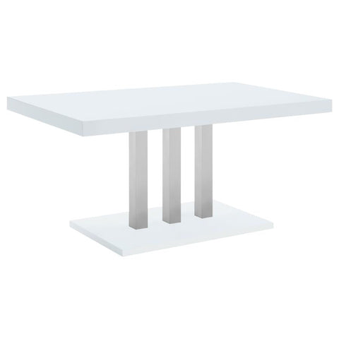 Coaster Brooklyn Rectangular Dining Table White High Gloss and Chrome Model 193811