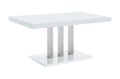 Coaster Brooklyn Rectangular Dining Table White High Gloss and Chrome Model 193811