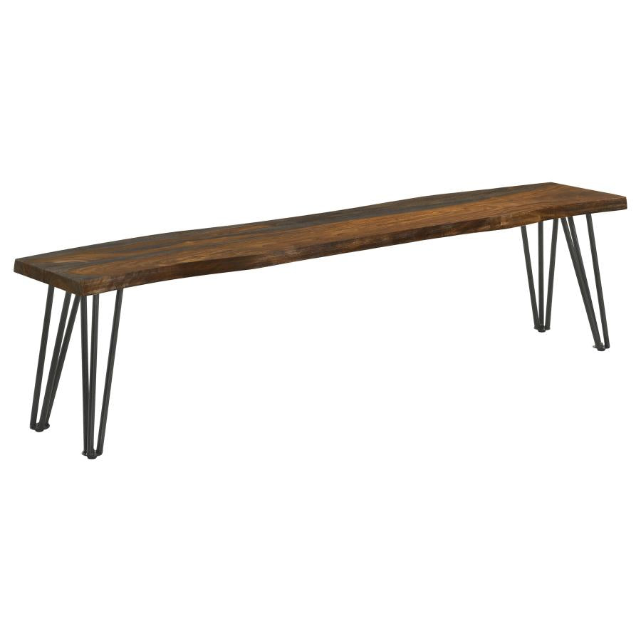 Coaster Neve Live-edge Dining Bench with Hairpin Legs Sheesham Grey and Gunmetal Model 193863