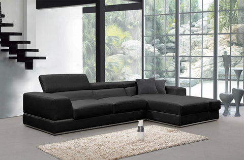 Divani Casa Pella Mini Modern Black Leather Right Facing Sectional Sofa