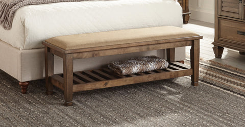 Coaster Franco Bench with Lower Shelf Beige and Burnished Oak Model 200977