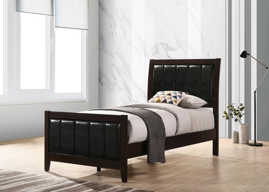 Coaster Carlton 4-piece Twin Upholstered Bedroom Set Cappuccino and Black Model 202091T-S4