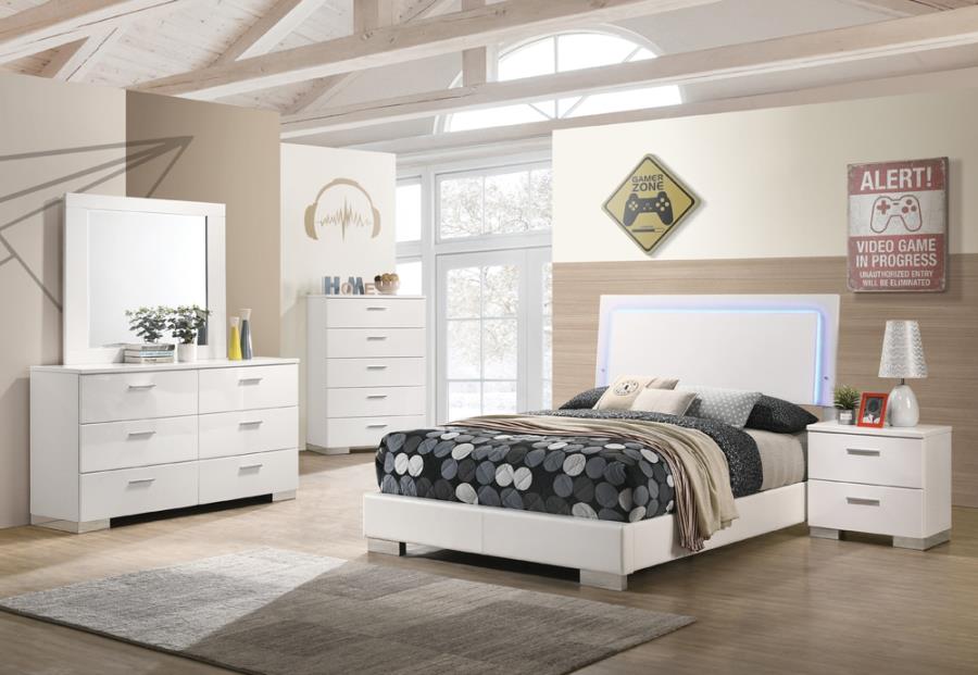 Coaster Felicity 4-piece Full Bedroom Set with LED Lighting Glossy White Model 203500F-S4