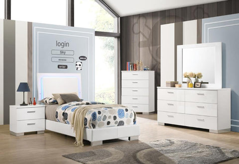 Coaster Felicity 4-piece Twin Bedroom Set with LED Lighting Glossy White Model 203500T-S4