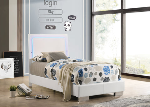 Coaster Felicity Twin Panel Bed with LED Lighting Glossy White Model 203500T
