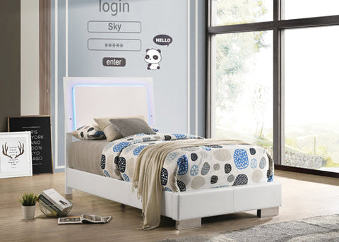 Coaster Felicity Twin Panel Bed with LED Lighting Glossy White Model 203500T