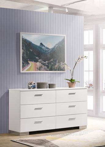 Coaster Felicity 6-drawer Dresser Glossy White Model 203503