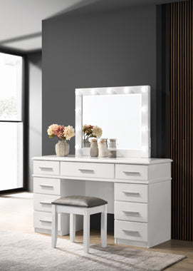 Coaster Felicity 9-drawer Vanity Desk with Lighted Mirror Glossy White Model 203507