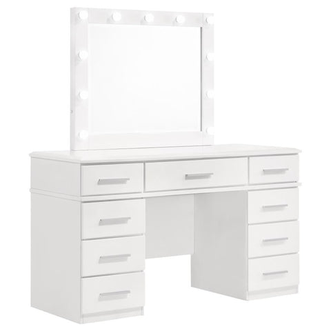 Coaster Felicity 9-drawer Vanity Desk with Lighted Mirror Glossy White Model 203507