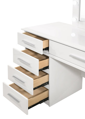 Coaster Felicity 9-drawer Vanity Desk with Lighted Mirror Glossy White Model 203507