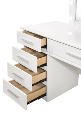 Coaster Felicity 9-drawer Vanity Desk with Lighted Mirror Glossy White Model 203507