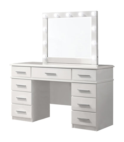 Coaster Felicity 9-drawer Vanity Desk with Lighted Mirror Glossy White Model 203507