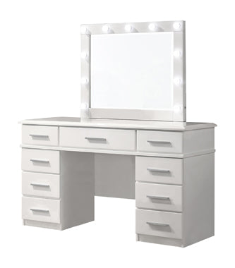 Coaster Felicity 9-drawer Vanity Desk with Lighted Mirror Glossy White Model 203507