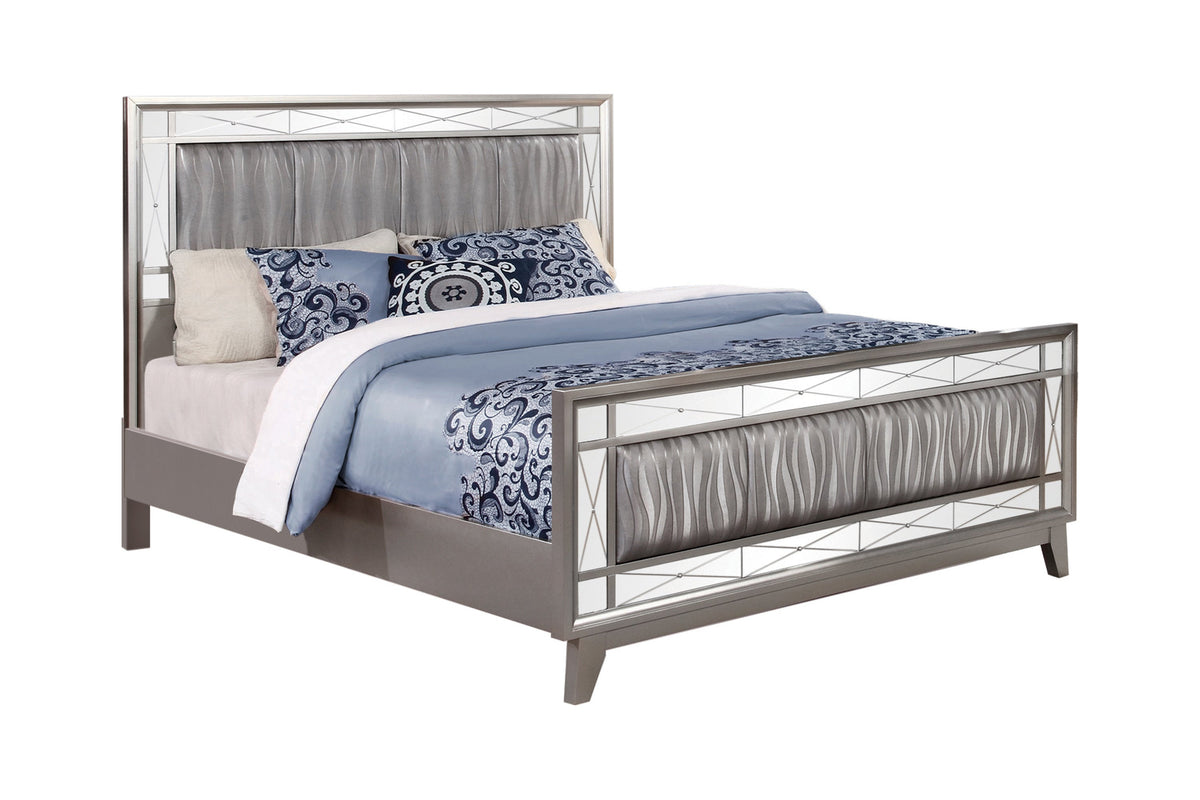 Coaster Leighton Queen Panel Bed with Mirrored Accents Mercury Metallic Model 204921Q