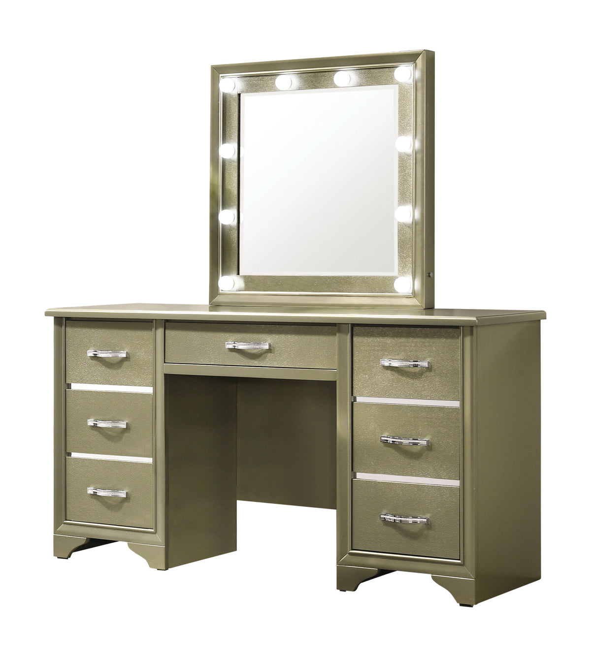 Coaster Beaumont 7-drawer Vanity Desk with Lighting Mirror Champagne Model 205297