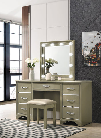 Coaster Beaumont 7-drawer Vanity Desk with Lighting Mirror Champagne Model 205297