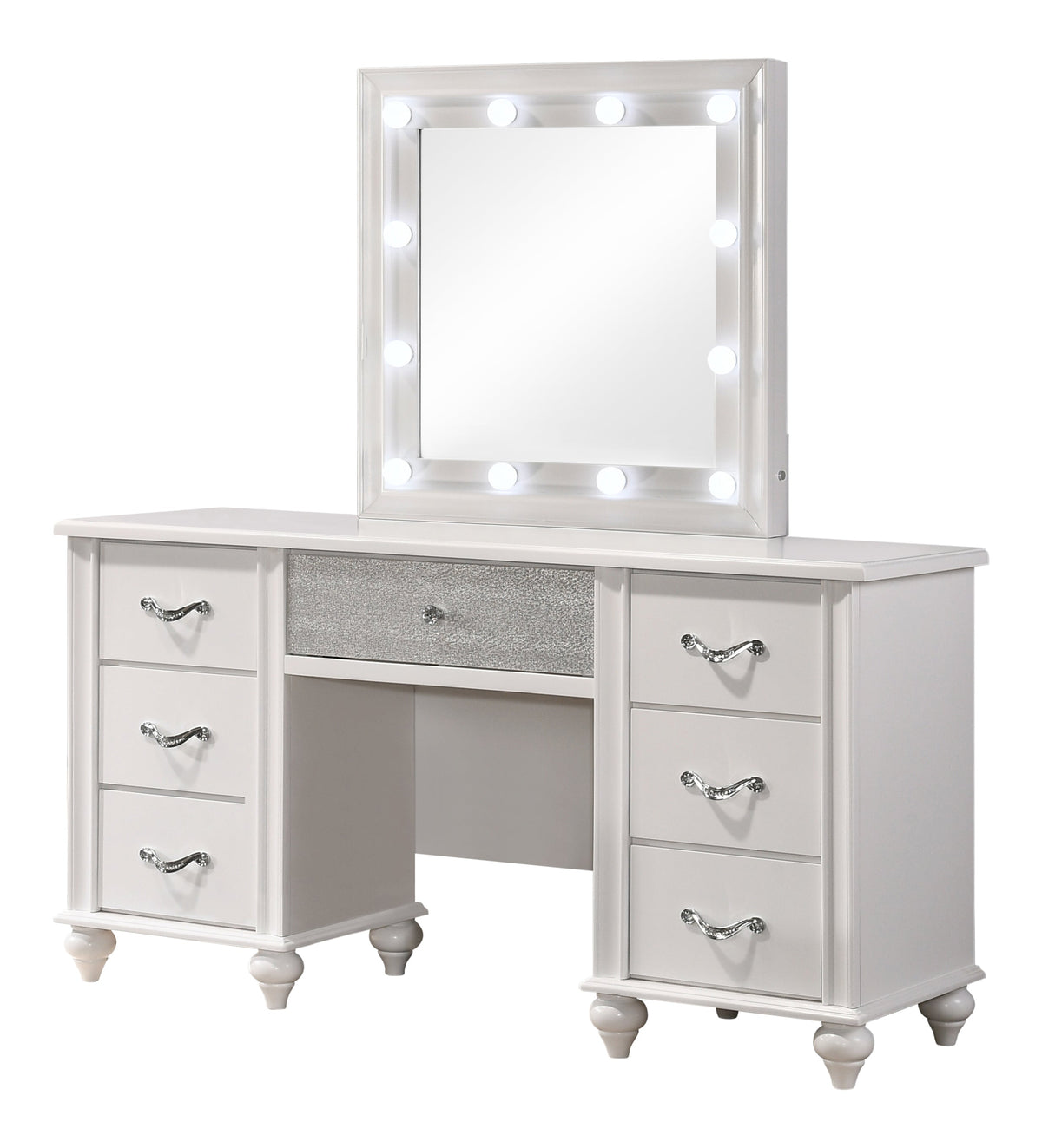 Coaster Barzini 7-drawer Vanity Desk with Lighted Mirror White Model 205897