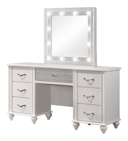 Coaster Barzini 7-drawer Vanity Desk with Lighted Mirror White Model 205897