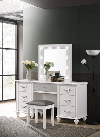 Coaster Barzini 7-drawer Vanity Desk with Lighted Mirror White Model 205897