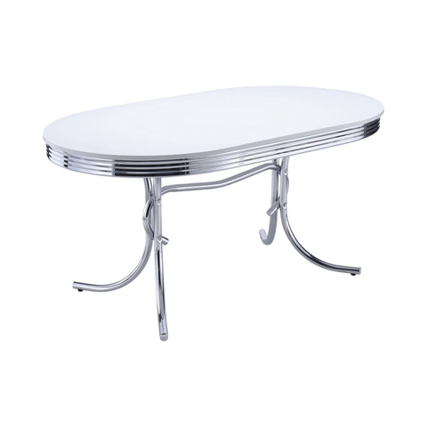 Coaster Retro Oval Dining Table Glossy White and Chrome Model 2065